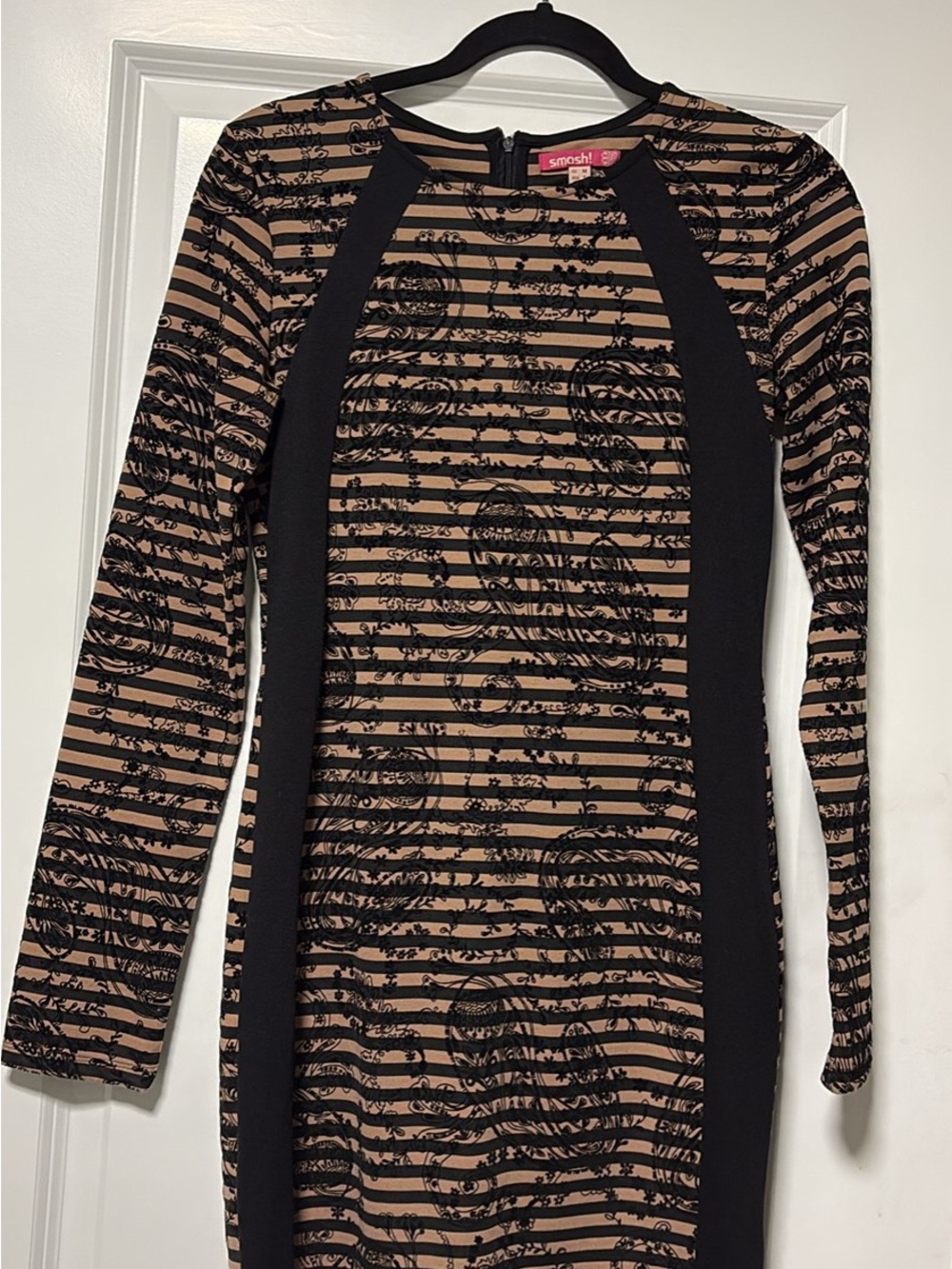 Black and Tan Striped Long-Sleeve Bodycon Top